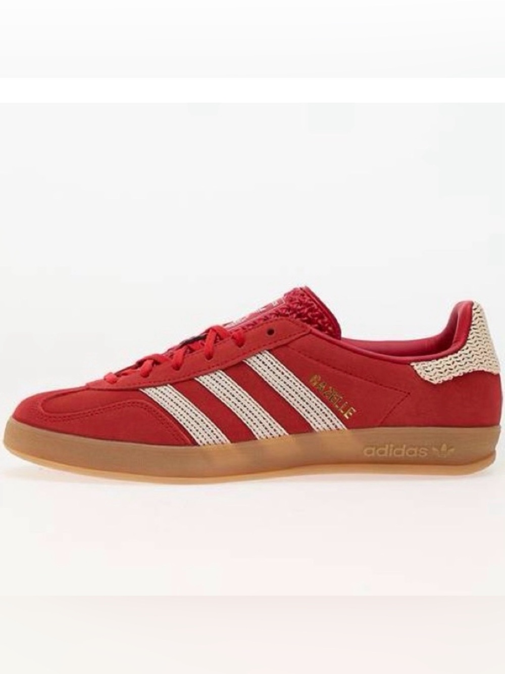 adidas Gazelle Red Suede Sneakers with Cream Stripes and Gum Sole - Picture 1 of 8